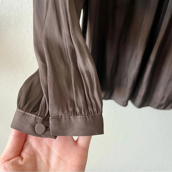 J CREW brown silk blouse ruffles cuff button detail fall autumn Women’s size XS​ - Picture 3 of 6
